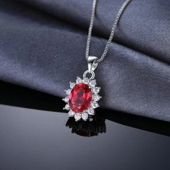 ❤️ 2.6ct Ruby Necklace - 925 Sterling Silver - Picture 1 of 10